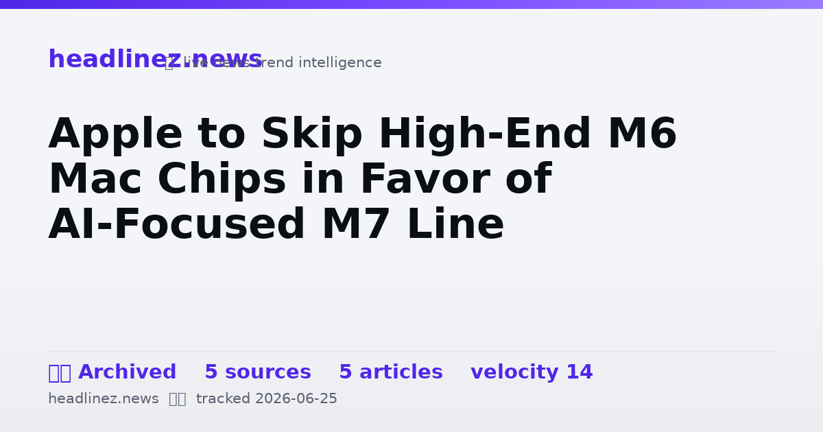 Visual summary for Apple to Skip High-End M6 Mac Chips in Favor of AI-Focused M7 Line