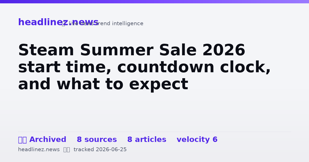 Visual summary for Steam Summer Sale 2026 start time, countdown clock, and what to expect