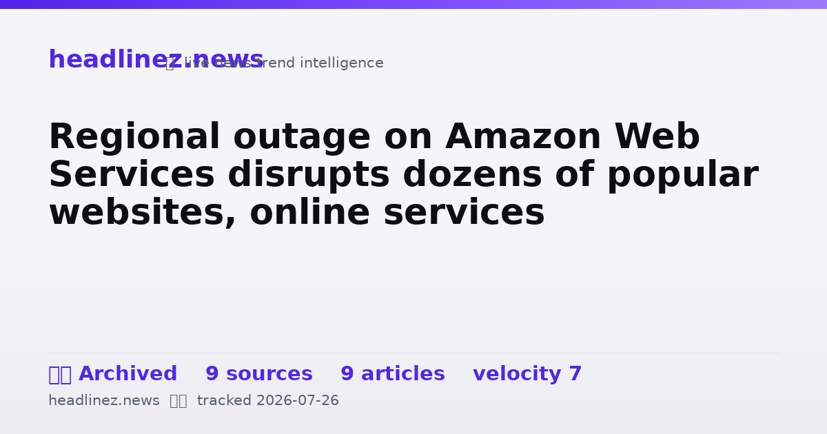Visual summary for Regional outage on Amazon Web Services disrupts dozens of popular websites, online services