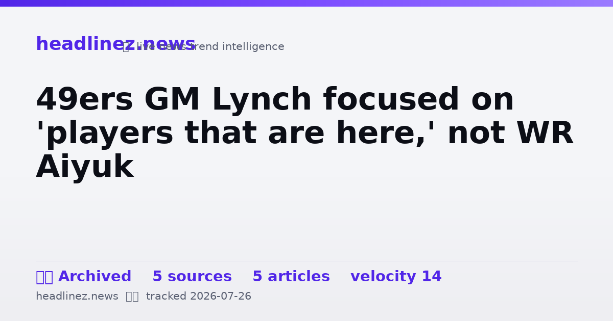 Visual summary for 49ers GM Lynch focused on 'players that are here,' not WR Aiyuk