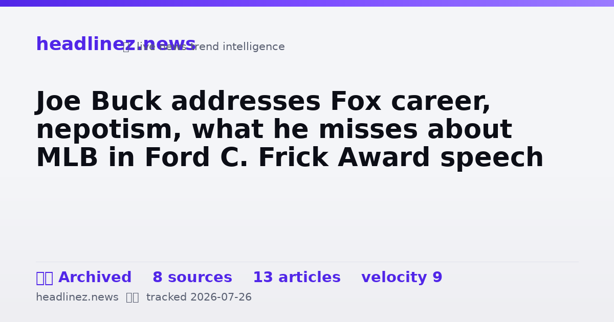 Visual summary for Joe Buck addresses Fox career, nepotism, what he misses about MLB in Ford C. Frick Award speech