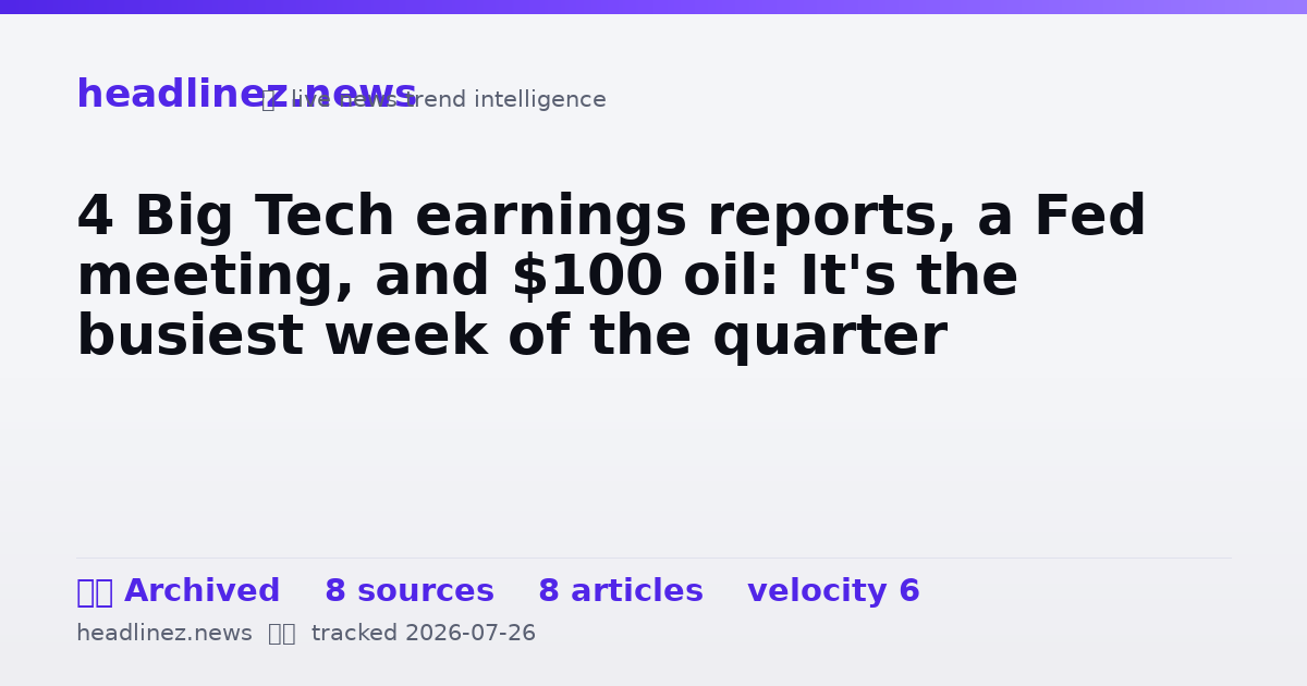 Visual summary for 4 Big Tech earnings reports, a Fed meeting, and $100 oil: It's the busiest week of the quarter