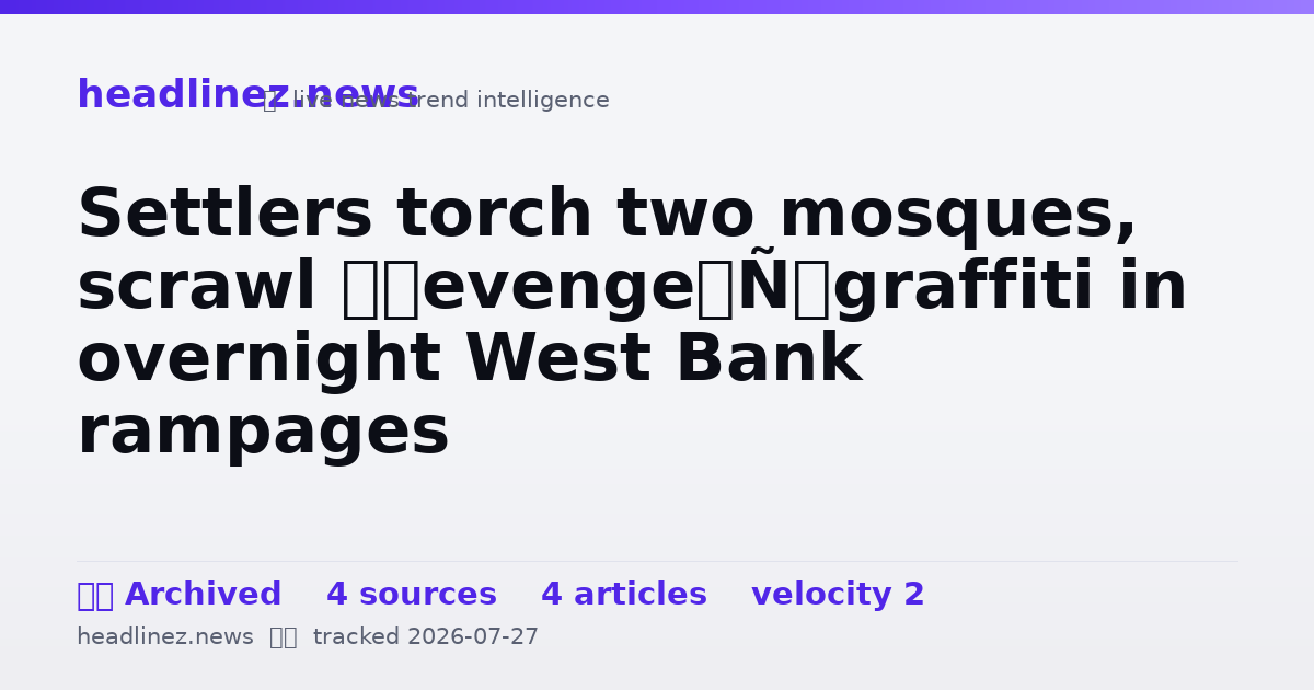 Visual summary for Settlers torch two mosques, scrawl ‘revenge’ graffiti in overnight West Bank rampages