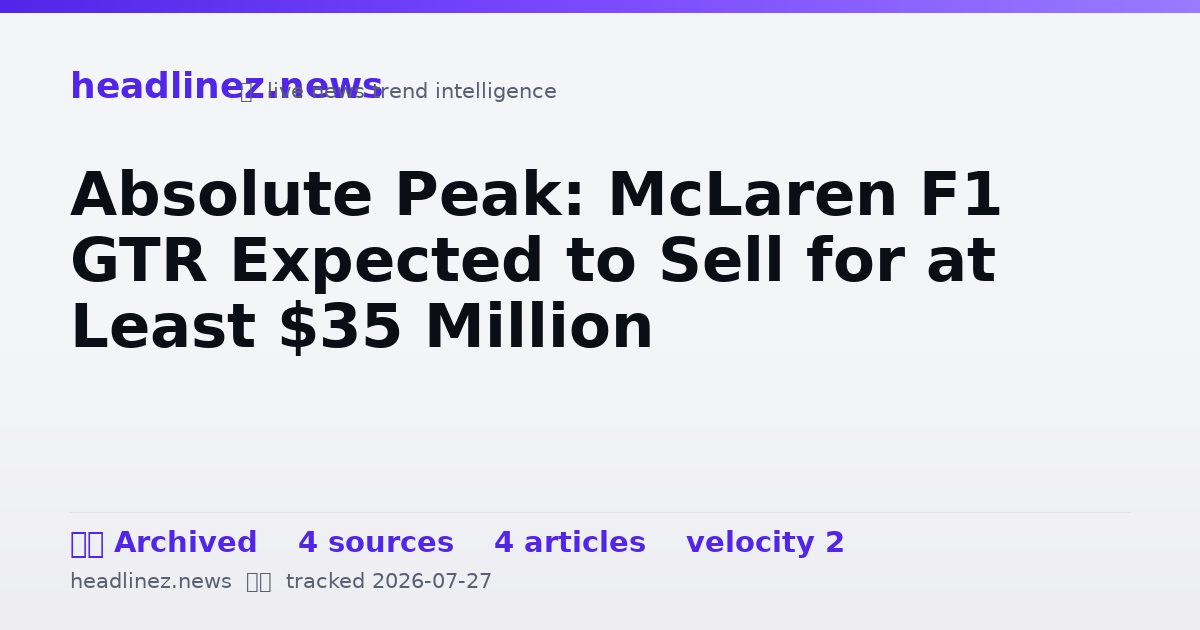 Visual summary for Absolute Peak: McLaren F1 GTR Expected to Sell for at Least $35 Million