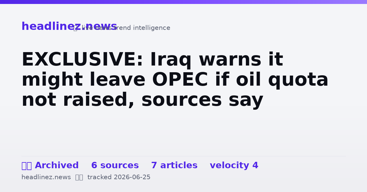 Visual summary for EXCLUSIVE: Iraq warns it might leave OPEC if oil quota not raised, sources say