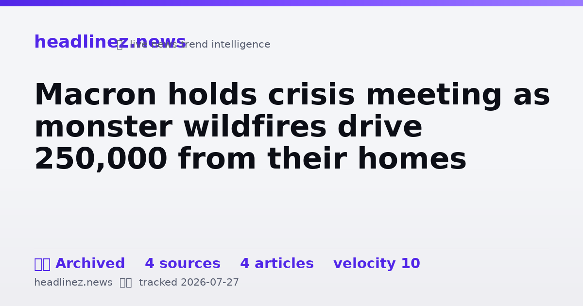Visual summary for Macron holds crisis meeting as monster wildfires drive 250,000 from their homes