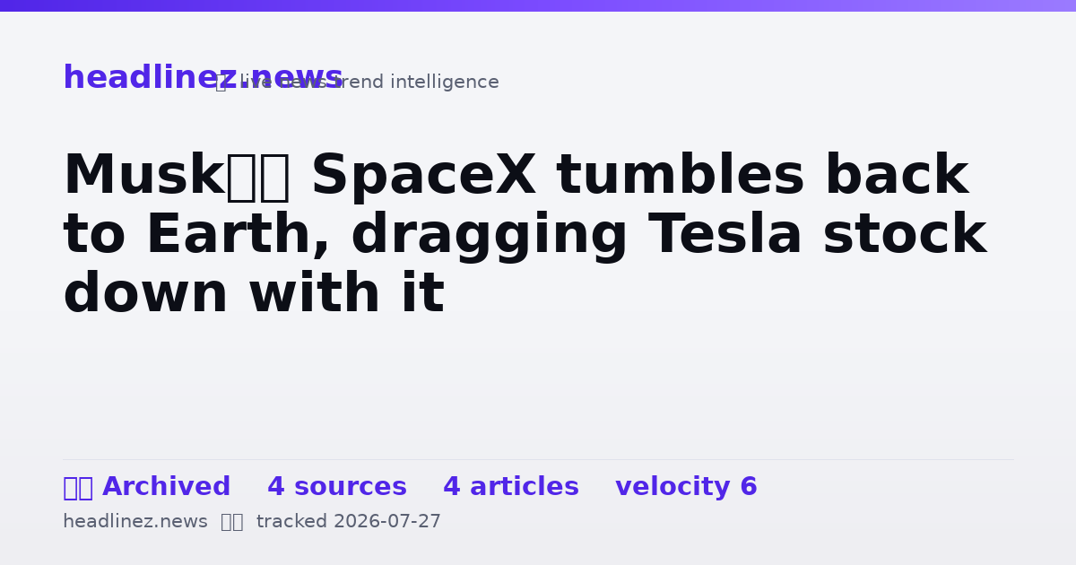 Visual summary for Musk’s SpaceX tumbles back to Earth, dragging Tesla stock down with it