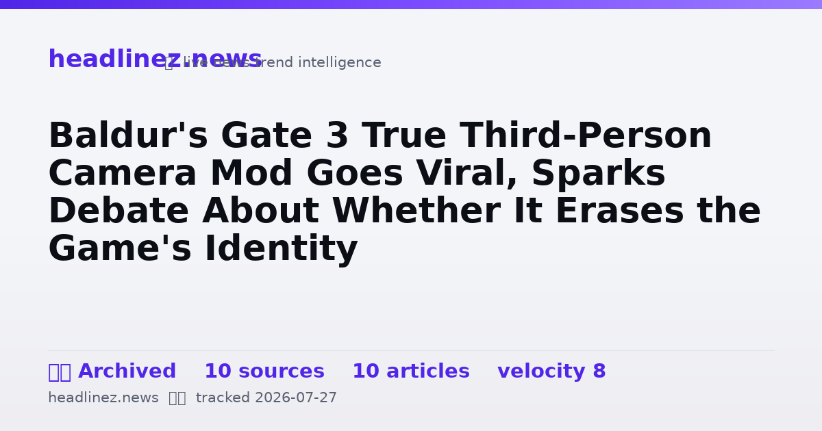 Visual summary for Baldur's Gate 3 True Third-Person Camera Mod Goes Viral, Sparks Debate About Whether It Erases the Game's Identity