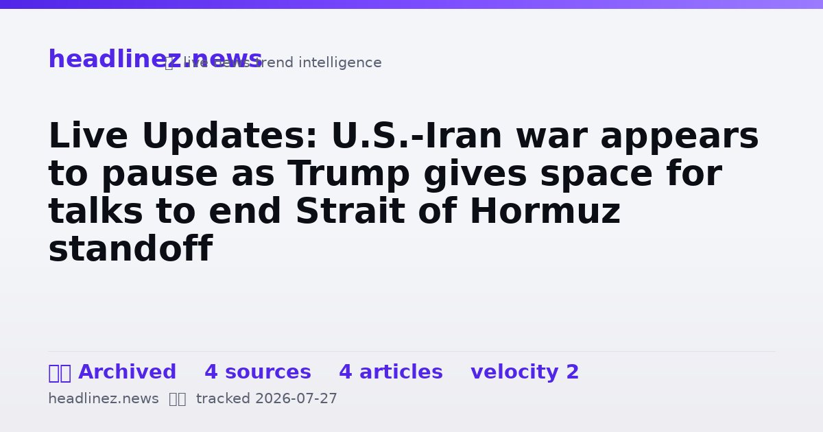 Visual summary for Live Updates: U.S.-Iran war appears to pause as Trump gives space for talks to end Strait of Hormuz standoff