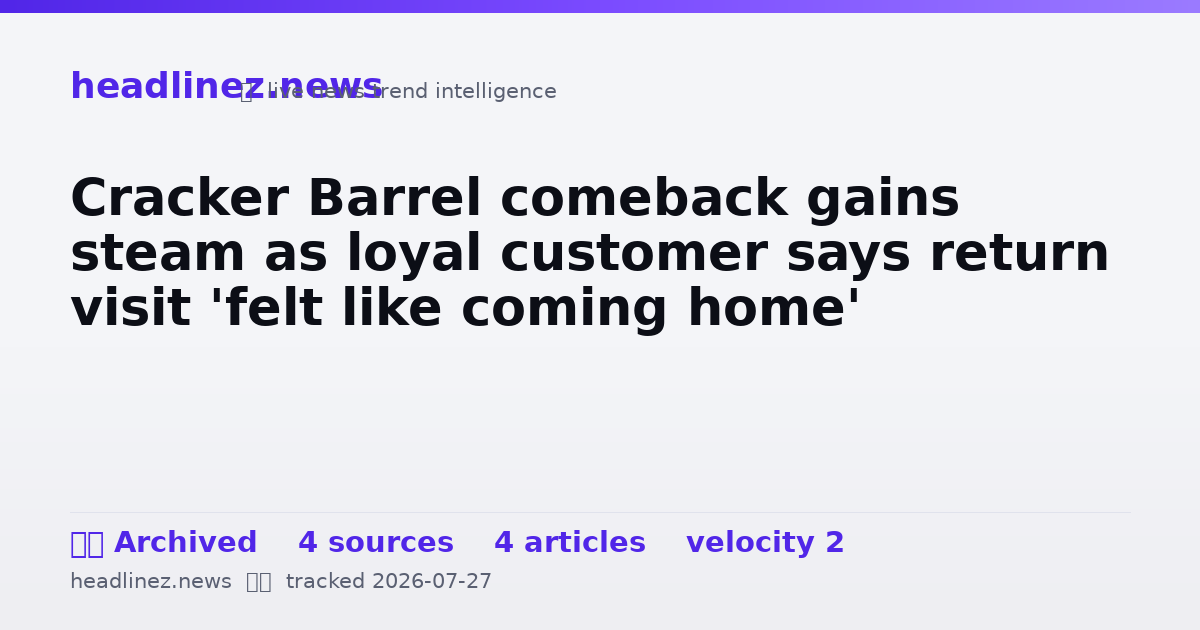 Visual summary for Cracker Barrel comeback gains steam as loyal customer says return visit 'felt like coming home'