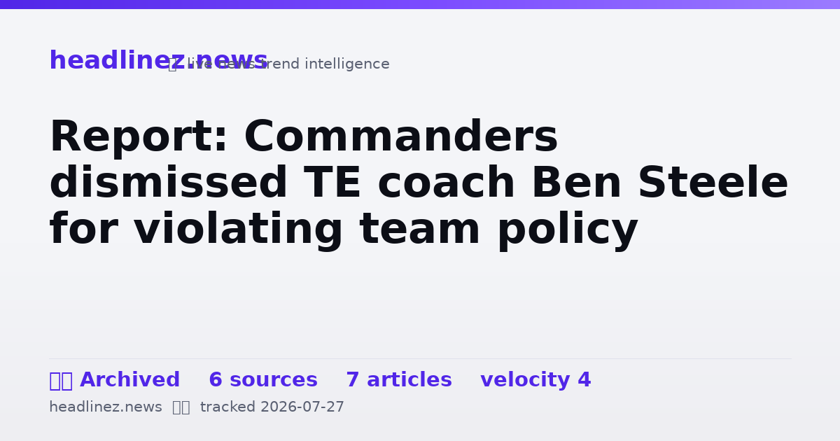 Visual summary for Report: Commanders dismissed TE coach Ben Steele for violating team policy