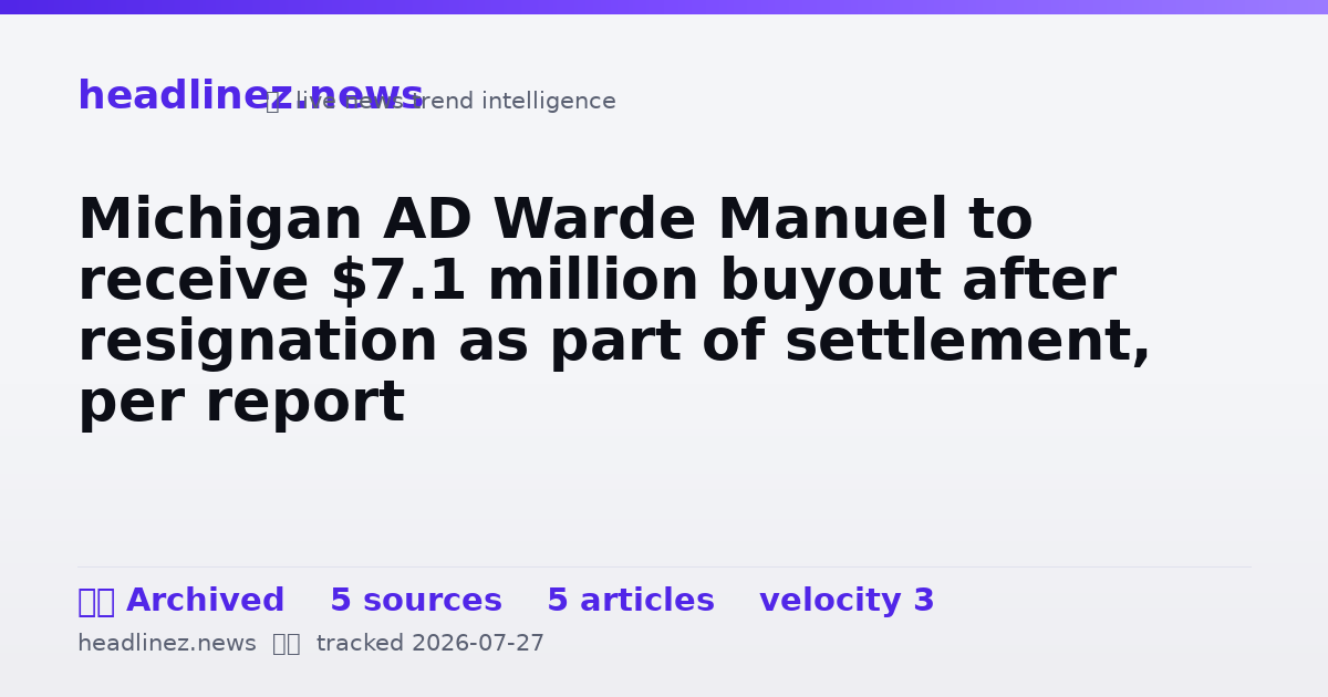 Visual summary for Michigan AD Warde Manuel to receive $7.1 million buyout after resignation as part of settlement, per report