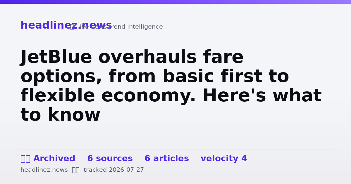 Visual summary for JetBlue overhauls fare options, from basic first to flexible economy. Here's what to know