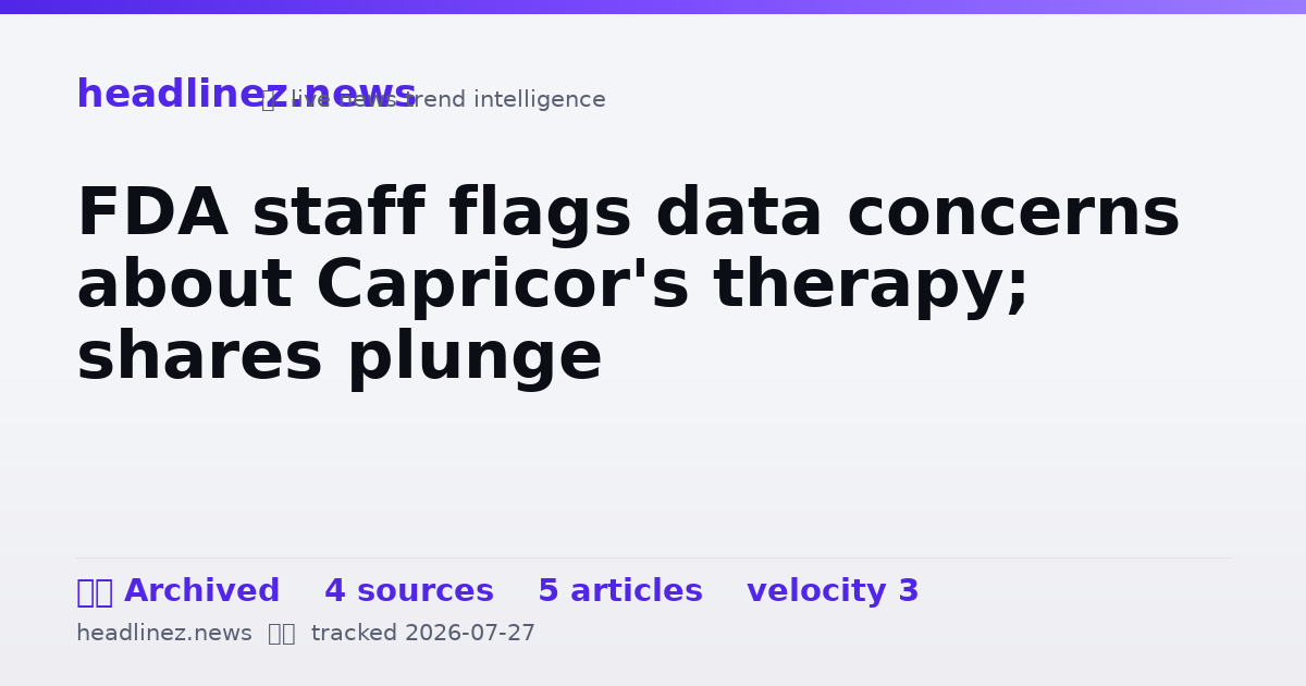 Visual summary for FDA staff flags data concerns about Capricor's therapy; shares plunge