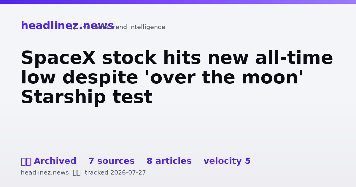 Visual summary for SpaceX stock hits new all-time low despite 'over the moon' Starship test