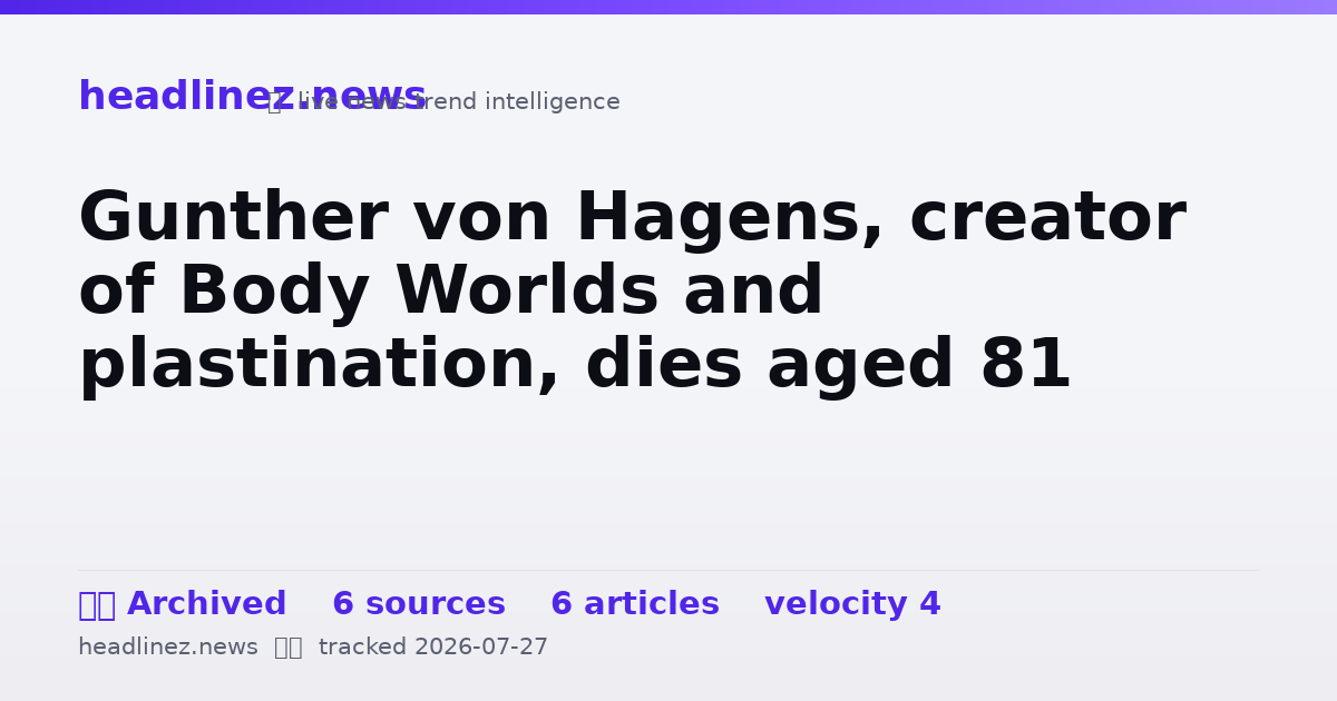 Visual summary for Gunther von Hagens, creator of Body Worlds and plastination, dies aged 81