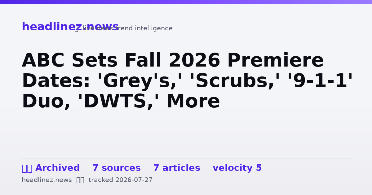 Visual summary for ABC Sets Fall 2026 Premiere Dates: 'Grey's,' 'Scrubs,' '9-1-1' Duo, 'DWTS,' More