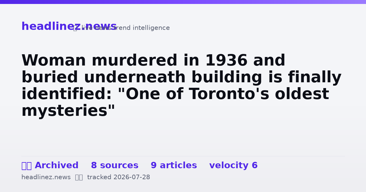 Visual summary for Woman murdered in 1936 and buried underneath building is finally identified: "One of Toronto's oldest mysteries"