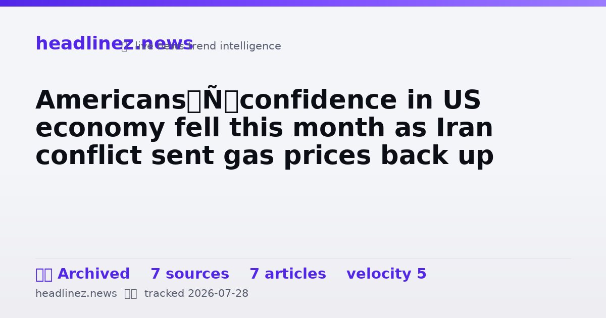 Visual summary for Americans’ confidence in US economy fell this month as Iran conflict sent gas prices back up