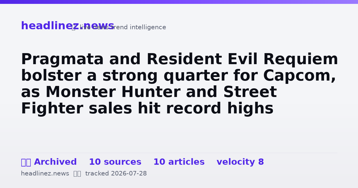 Visual summary for Pragmata and Resident Evil Requiem bolster a strong quarter for Capcom, as Monster Hunter and Street Fighter sales hit record highs