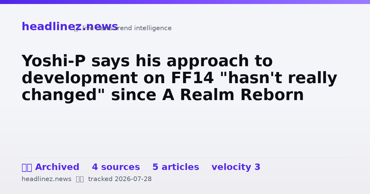 Visual summary for Yoshi-P says his approach to development on FF14 "hasn't really changed" since A Realm Reborn