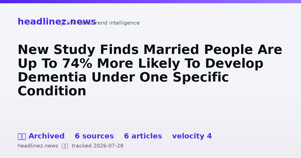 Visual summary for New Study Finds Married People Are Up To 74% More Likely To Develop Dementia Under One Specific Condition
