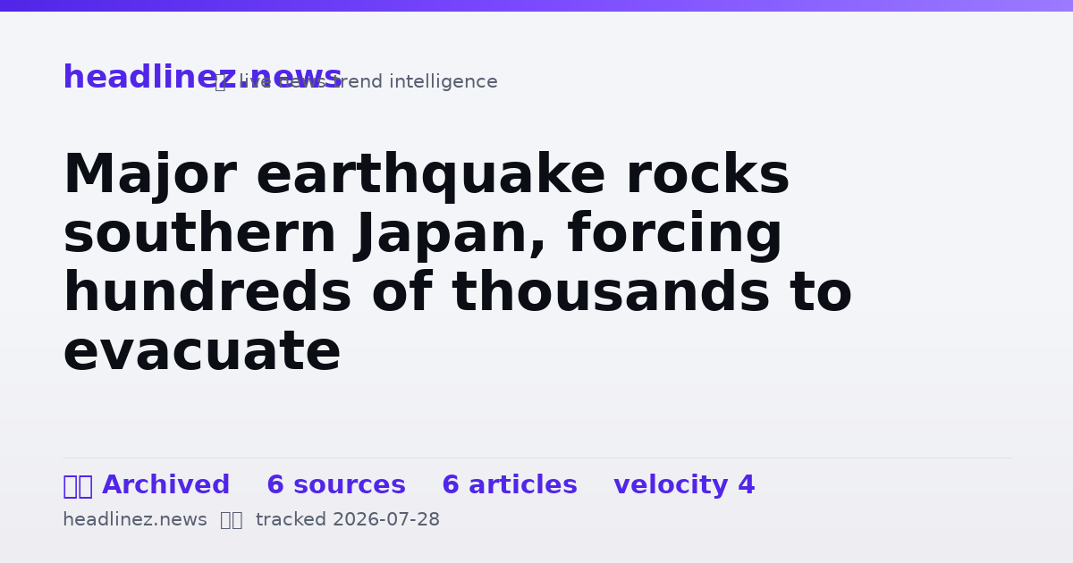 Visual summary for Major earthquake rocks southern Japan, forcing hundreds of thousands to evacuate