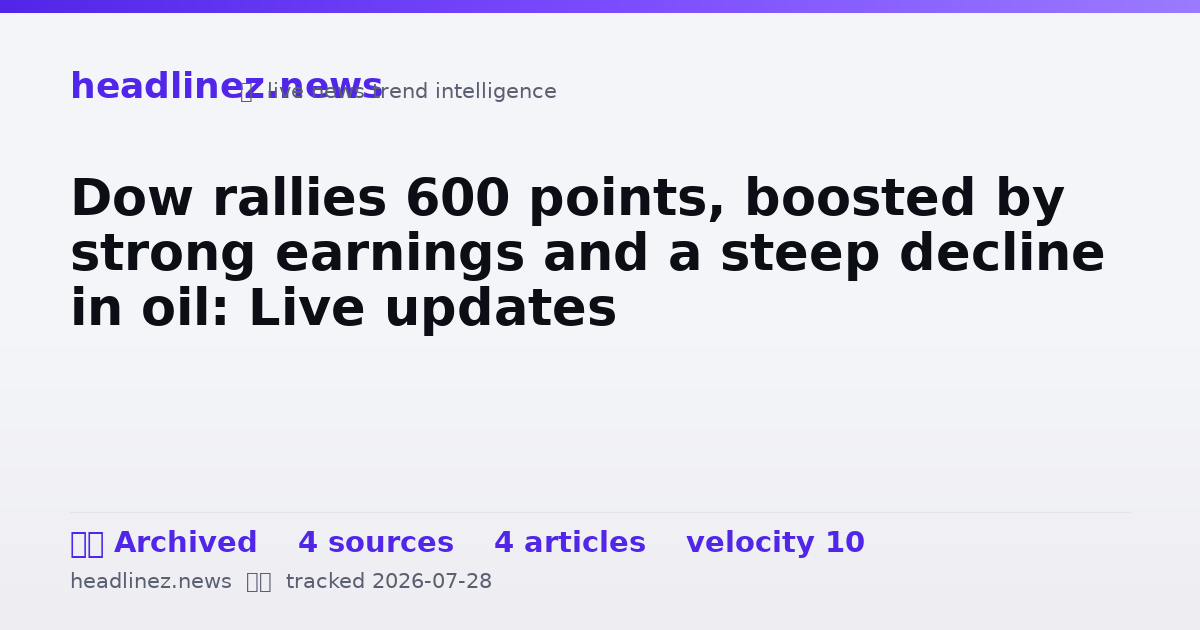 Visual summary for Dow rallies 600 points, boosted by strong earnings and a steep decline in oil: Live updates