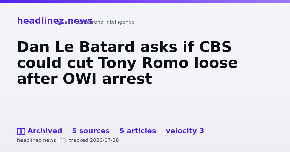 Visual summary for Dan Le Batard asks if CBS could cut Tony Romo loose after OWI arrest