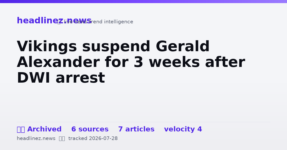 Visual summary for Vikings suspend Gerald Alexander for 3 weeks after DWI arrest
