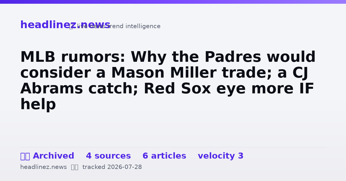 Visual summary for MLB rumors: Why the Padres would consider a Mason Miller trade; a CJ Abrams catch; Red Sox eye more IF help