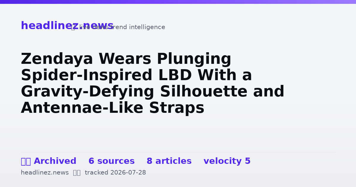 Visual summary for Zendaya Wears Plunging Spider-Inspired LBD With a Gravity-Defying Silhouette and Antennae-Like Straps