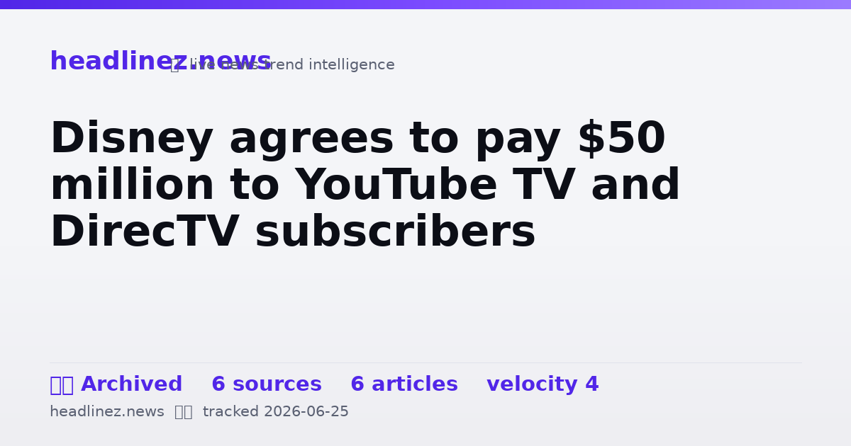 Visual summary for Disney agrees to pay $50 million to YouTube TV and DirecTV subscribers