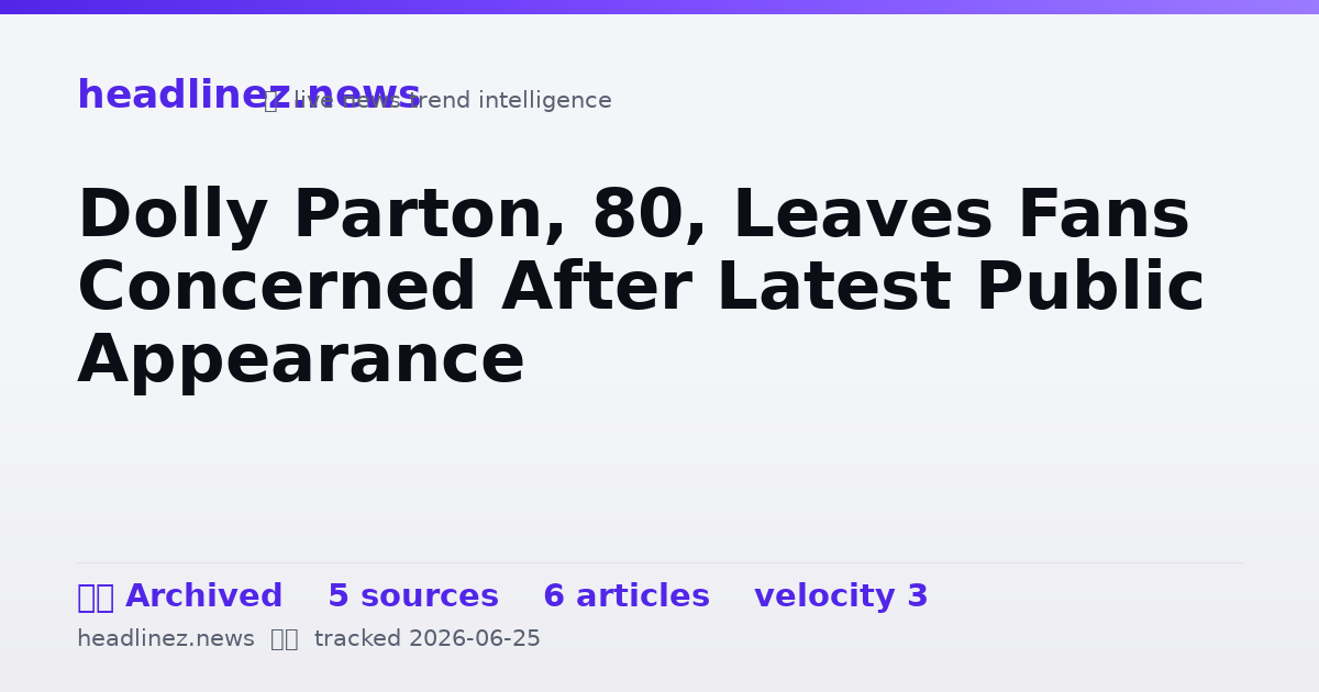 Visual summary for Dolly Parton, 80, Leaves Fans Concerned After Latest Public Appearance
