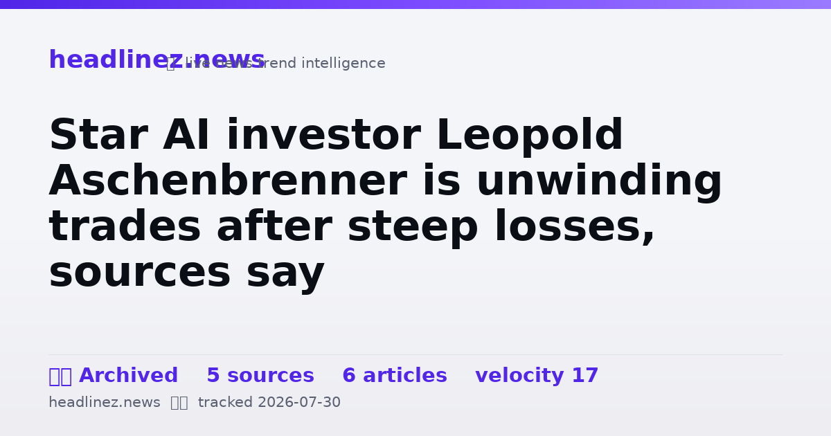 Visual summary for Star AI investor Leopold Aschenbrenner is unwinding trades after steep losses, sources say