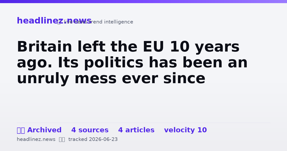 Visual summary for Britain left the EU 10 years ago. Its politics has been an unruly mess ever since