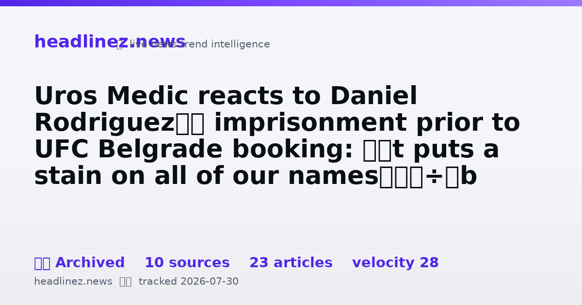 Visual summary for Uros Medic reacts to Daniel Rodriguez’s imprisonment prior to UFC Belgrade booking: ‘It puts a stain on all of our names’