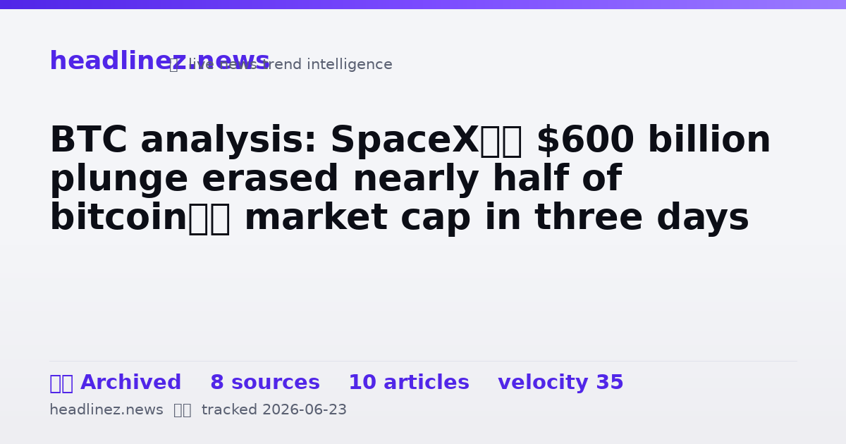 Visual summary for BTC analysis: SpaceX’s $600 billion plunge erased nearly half of bitcoin’s market cap in three days