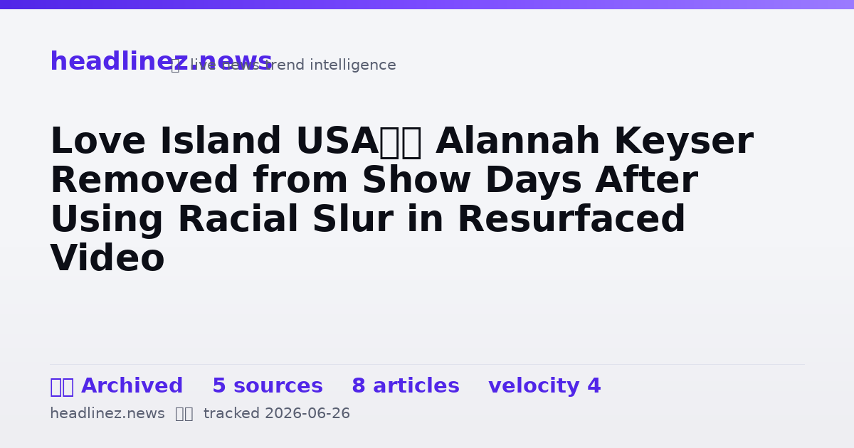 Visual summary for Love Island USA’s Alannah Keyser Removed from Show Days After Using Racial Slur in Resurfaced Video