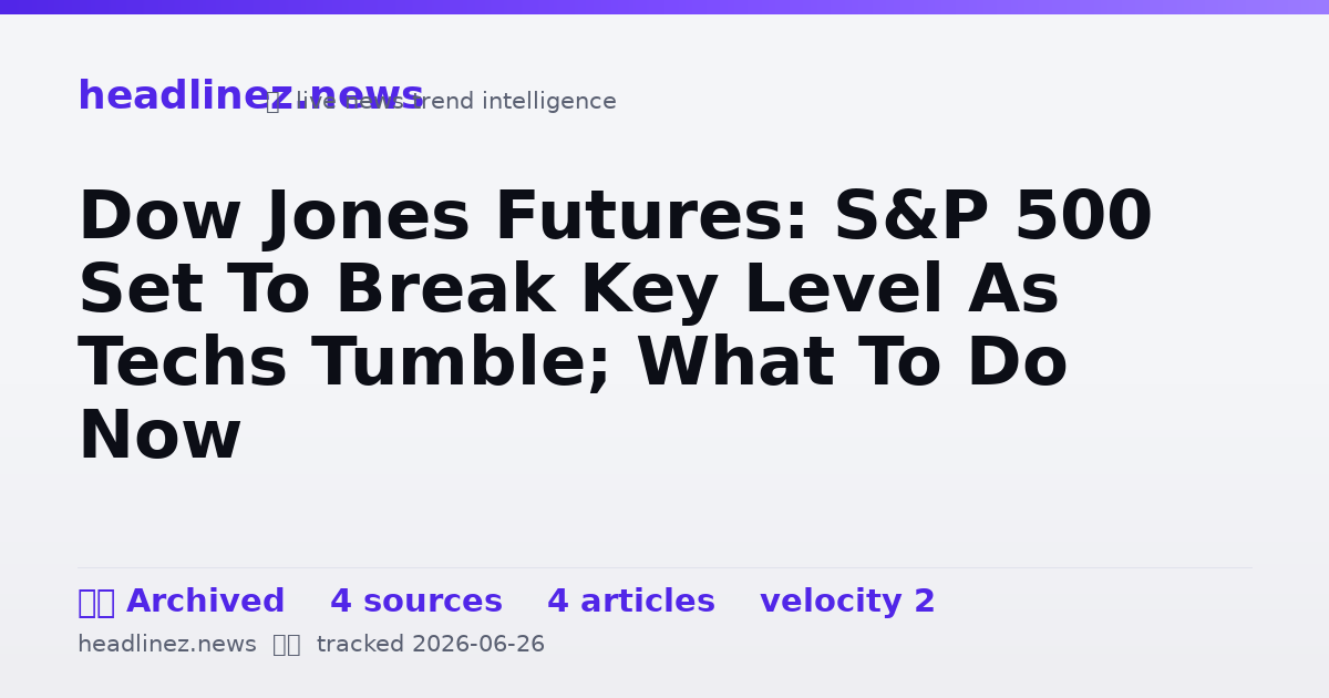 Visual summary for Dow Jones Futures: S&P 500 Set To Break Key Level As Techs Tumble; What To Do Now