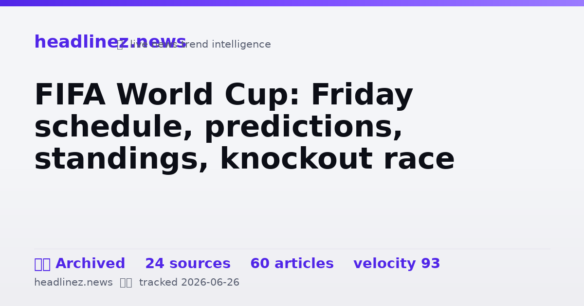Visual summary for FIFA World Cup: Friday schedule, predictions, standings, knockout race