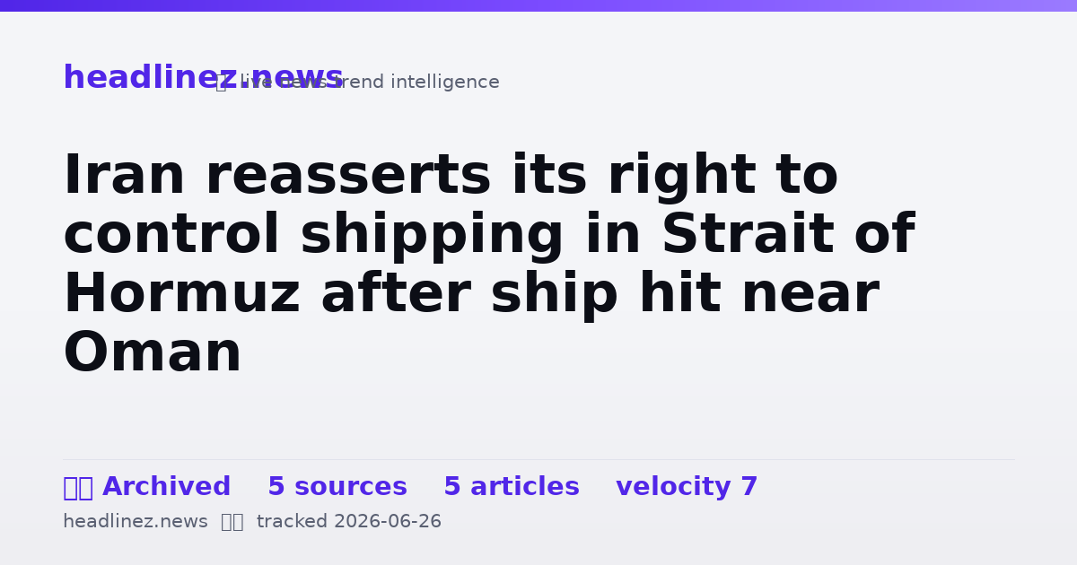 Visual summary for Iran reasserts its right to control shipping in Strait of Hormuz after ship hit near Oman