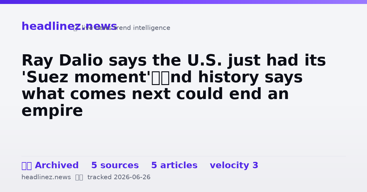 Visual summary for Ray Dalio says the U.S. just had its 'Suez moment'—and history says what comes next could end an empire