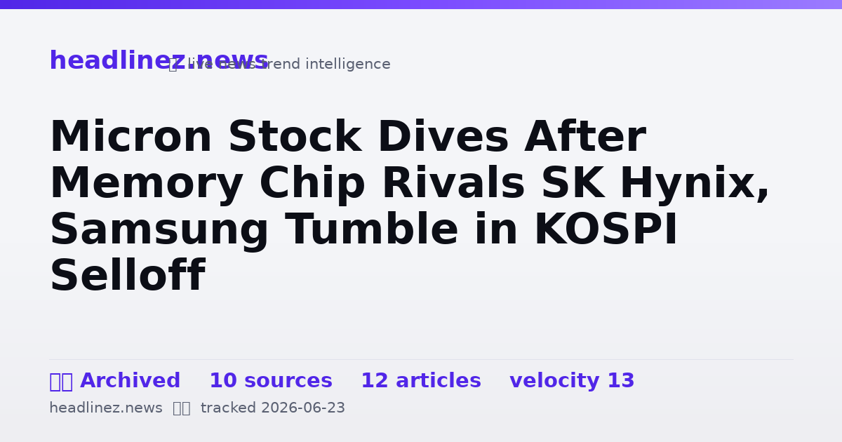 Visual summary for Micron Stock Dives After Memory Chip Rivals SK Hynix, Samsung Tumble in KOSPI Selloff