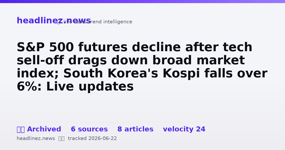 Visual summary for S&P 500 futures decline after tech sell-off drags down broad market index; South Korea's Kospi falls over 6%: Live updates