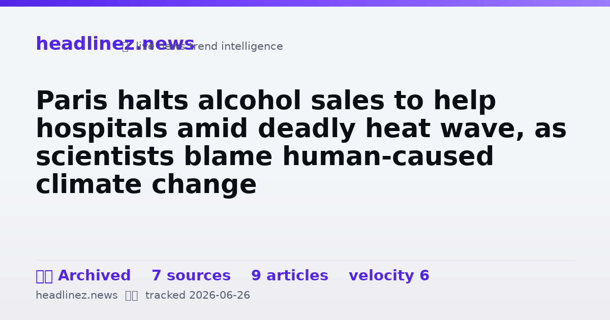 Visual summary for Paris halts alcohol sales to help hospitals amid deadly heat wave, as scientists blame human-caused climate change