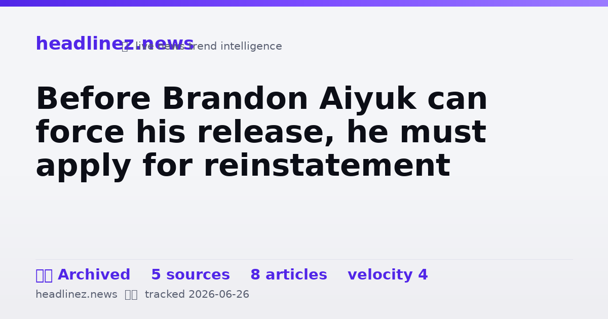 Visual summary for Before Brandon Aiyuk can force his release, he must apply for reinstatement