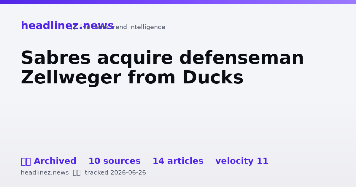 Visual summary for Sabres acquire defenseman Zellweger from Ducks