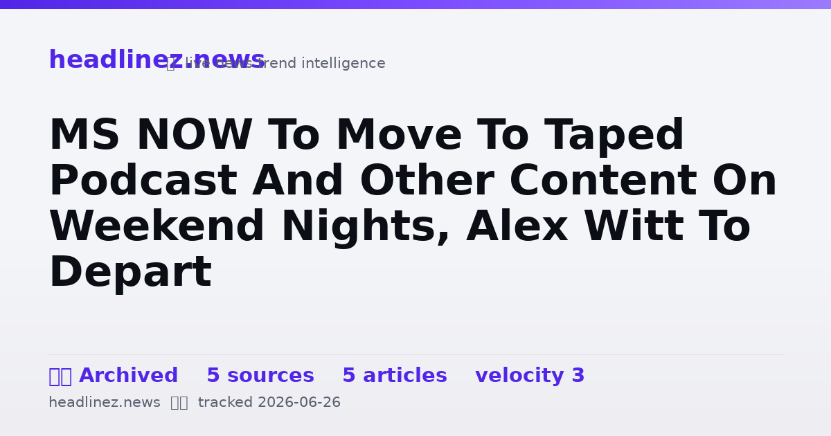 Visual summary for MS NOW To Move To Taped Podcast And Other Content On Weekend Nights, Alex Witt To Depart