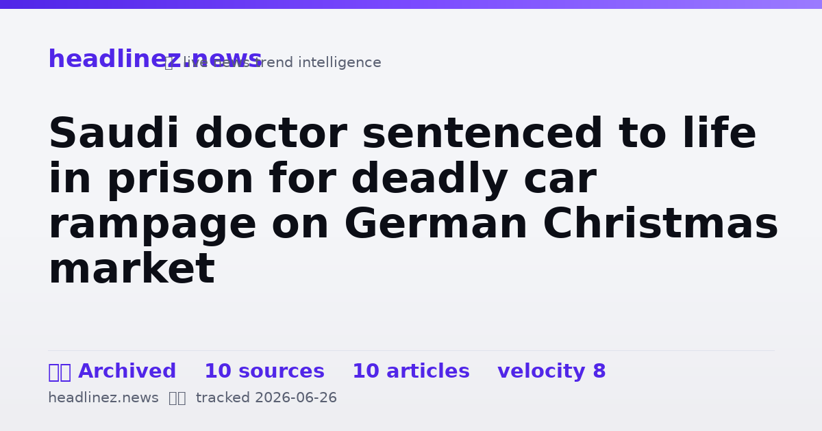 Visual summary for Saudi doctor sentenced to life in prison for deadly car rampage on German Christmas market
